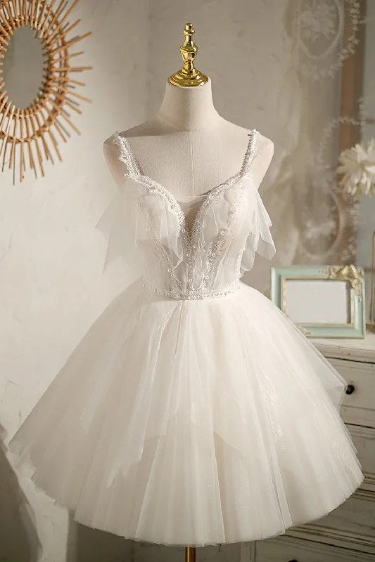 Fairy Dress with Pearls V-neck Tulle Homecoming Dress Fluffy Tulle Dress