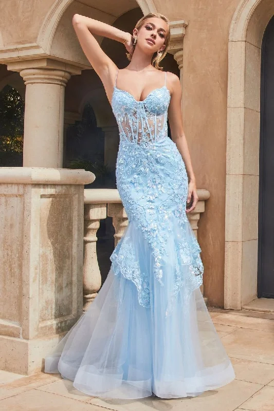 Lace & Tulle Mermaid Tulle Skirt Embroidered Long Prom Dress CD9316 Sparkling Tulle Dress