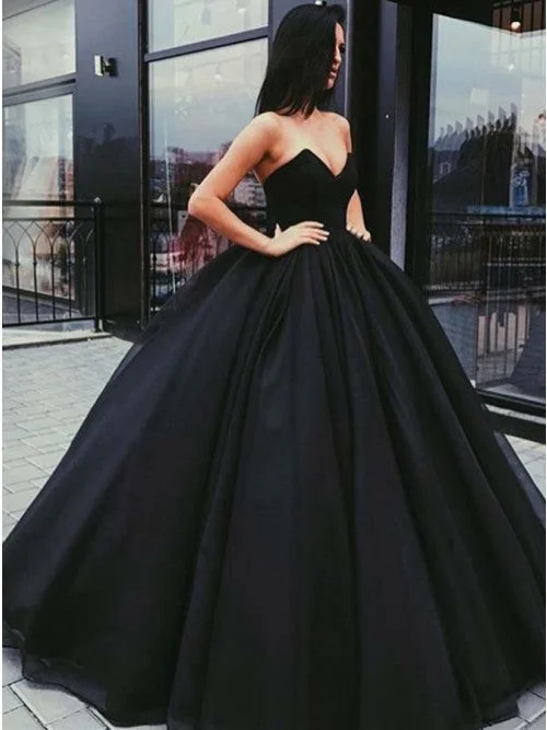 Black Tulle Sweetheart Pleats Prom Dress Ball Gown Floor-Length OP322 Romantic Tulle Gown