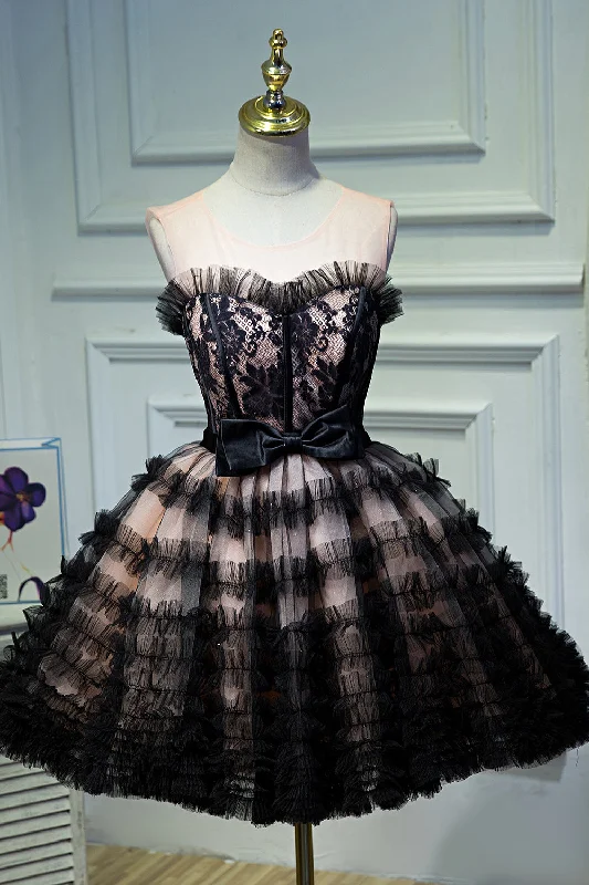 Black Tulle Sweetheart Flower Straps Sleeveless Short Mini Homecoming Dresses Tulle Dress Silhouette