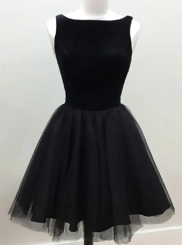 A-line Jewel Prom Dress Short Black Tulle Homecoming Dresses OM537 Tulle Wedding Dress