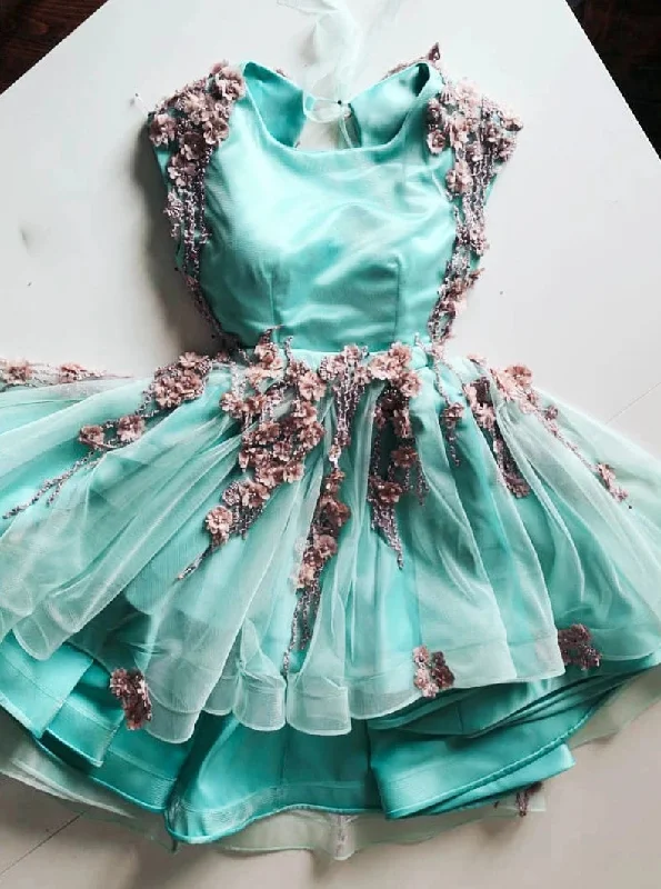 Mint Green Tulle Short Prom Homecoming Dresses With 3D Applique OM502 Tulle Dress Chic