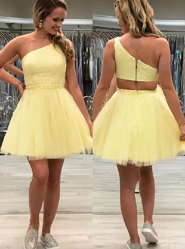 Tulle One Shoulder Sparkly Homecoming Dress, Chic Graduation Dress OM459 Pink Tulle Dress