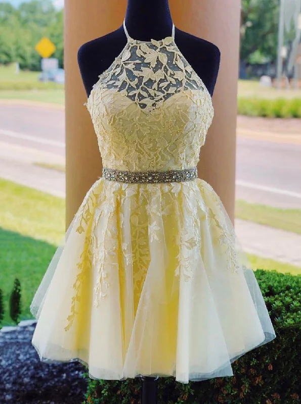 Tulle Lace Appliques Beading Short Homecoming Dress with Lace-Up OM462 Tulle Dress Trend