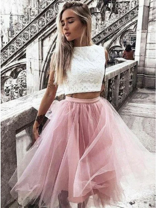 Elegant Tulle Two Pieces Bateau Blush Homecoming Dress OM127 Tulle Party Dress