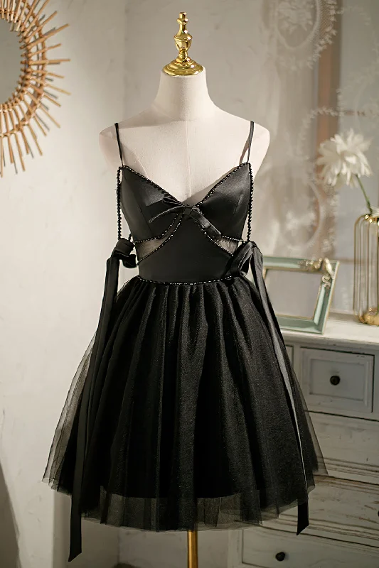 Satin Little Black Dress Mini Dress With Tulle Homecoming Dresses Full Tulle Dress