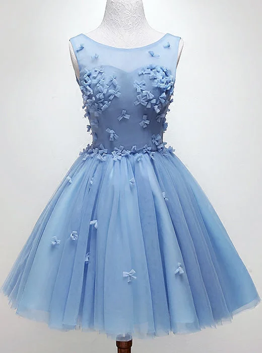 Handmade Bow Light Blue Homecoming Dress, Tulle Graduation Dress OM9689 Tulle Skirt Dress