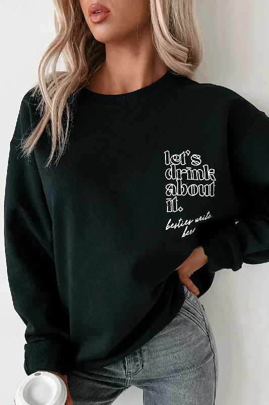 "Let's Drink About It" Graphic Sweatshirt (Black) Cozy Zip Hoodie