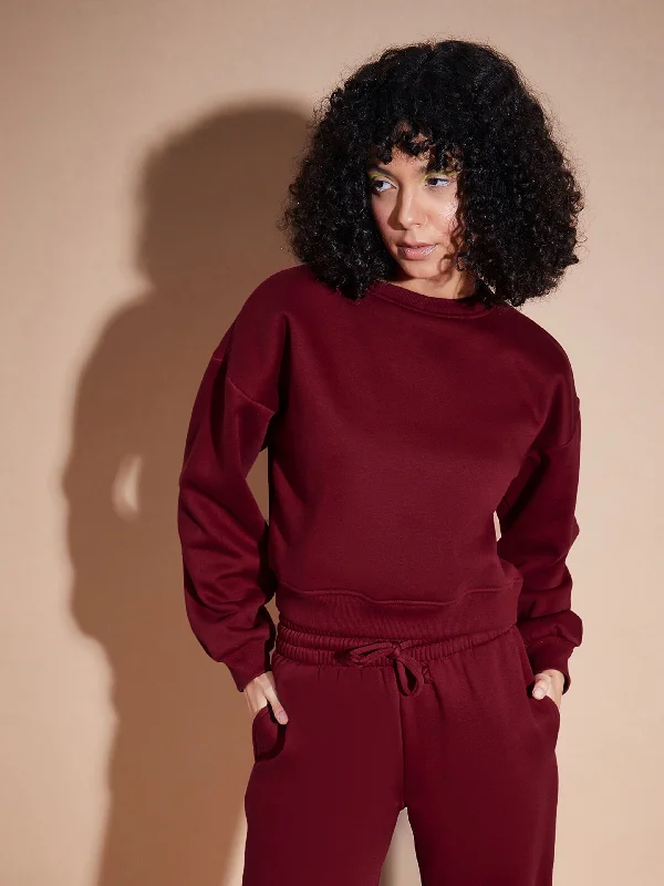 Women Maroon Premium Fleece Oversized Sweatshirt Fleece Zip-up Hoodie