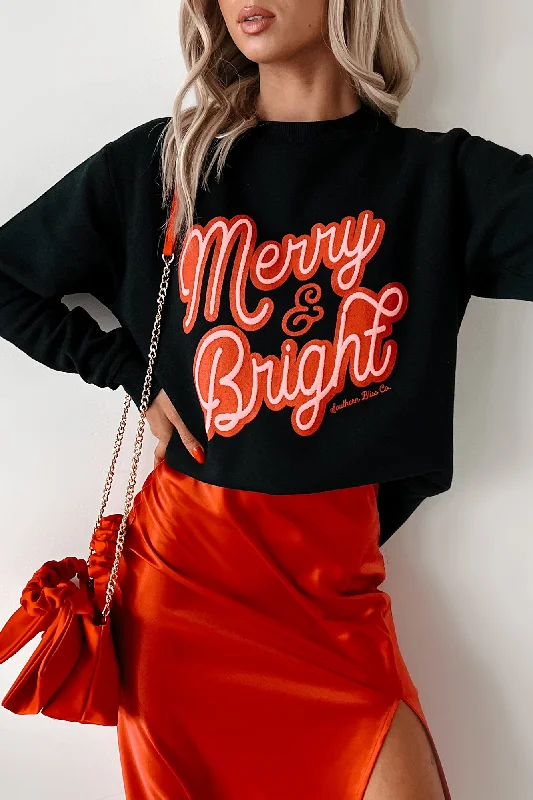 Always "Merry And Bright" Graphic Sweatshirt (Black) Comfort Hoodie Sweatshirt