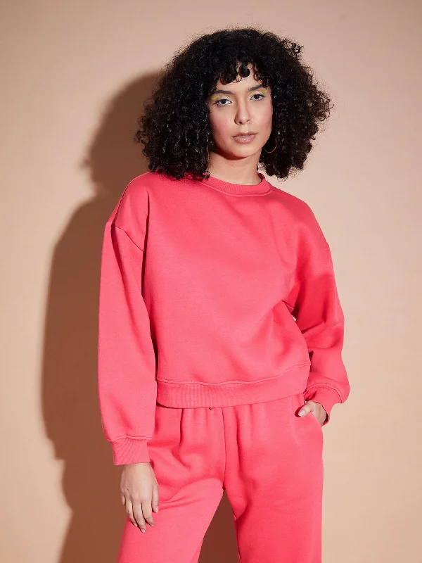 Women Pink Premium Fleece Oversized Sweatshirt Hoodie Sweatshirt Trend