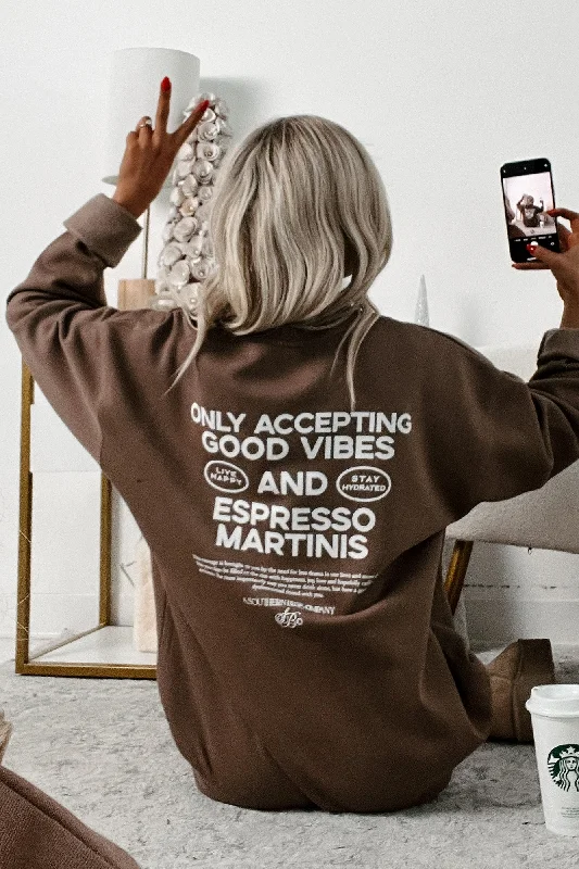 "Good Vibes And Espresso" Graphic Sweatshirt (Brown) Fashion Hoodie Sweatshirt