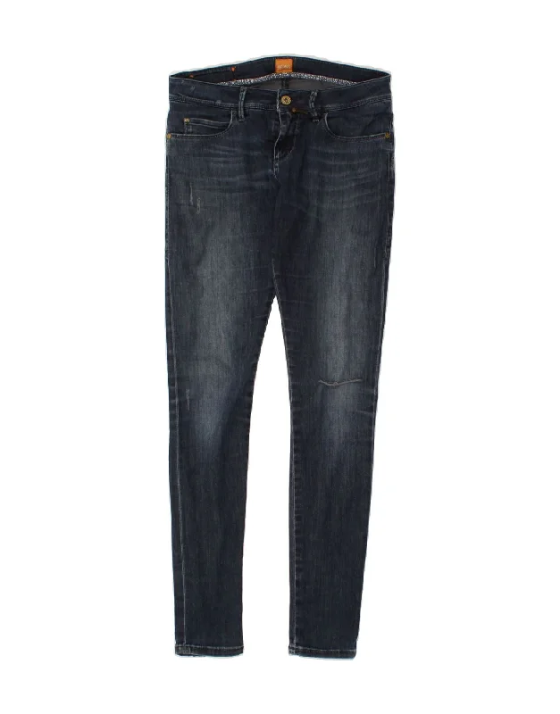 HUGO BOSS Womens Distressed Skinny Jeans W27 L30 Navy Blue