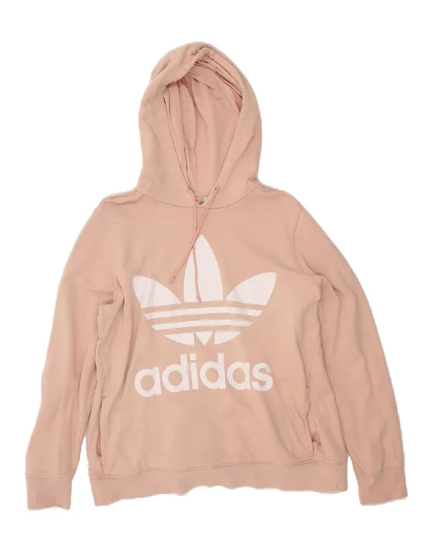 ADIDAS Womens Graphic Hoodie Jumper UK 14 Large  Pink Cotton Wool sweaters