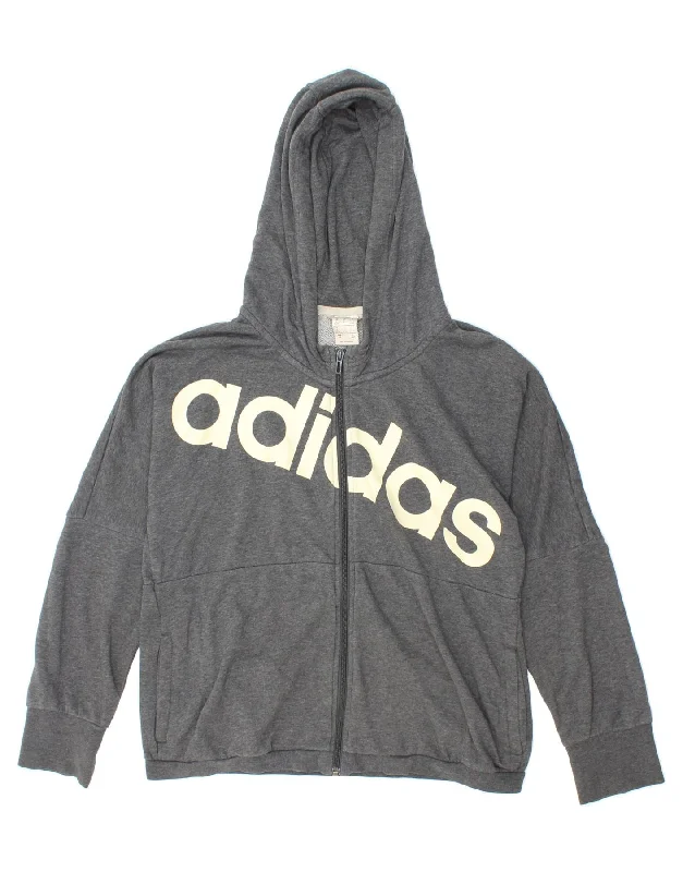 ADIDAS Womens Graphic Zip Hoodie Sweater UK 16/18 Large Grey Cotton College sweaters