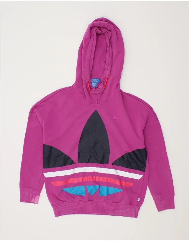 ADIDAS Womens Oversized Graphic Hoodie Jumper UK 10 Small Pink Cotton Work sweaters