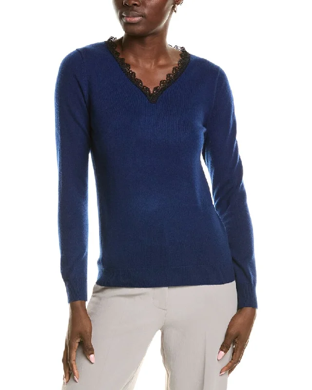 Sofiacashmere Lace Trim Cashmere Sweater Men's wool sweaters discount