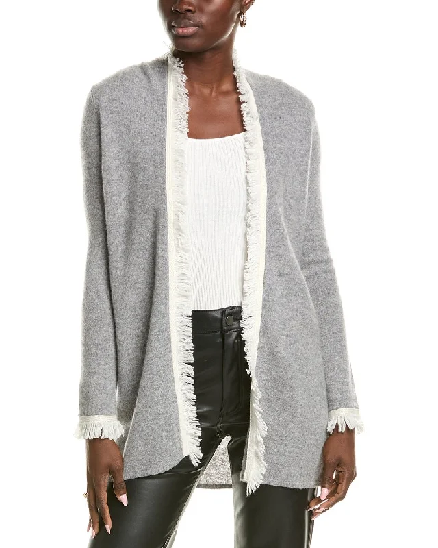 Sofiacashmere Open Tonal Fringe Cashmere Cardigan Best sweaters for fall