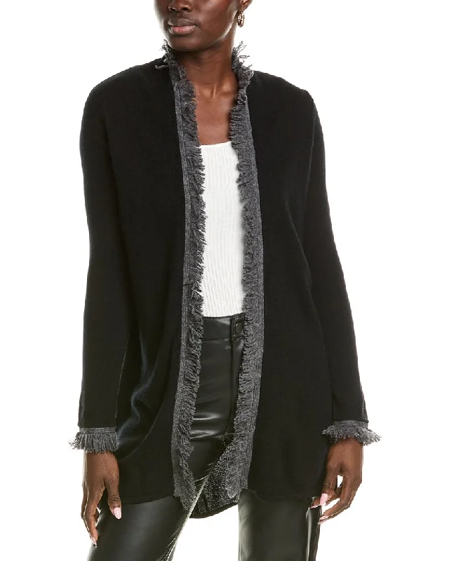 Sofiacashmere Open Tonal Fringe Cashmere Cardigan Best sweaters for layering