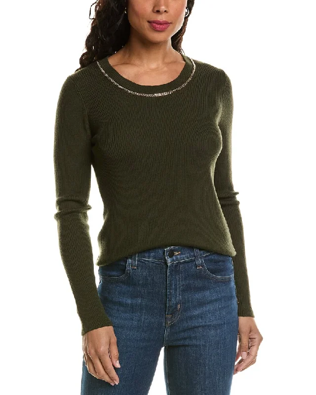 Elie Tahari Chain Trim Wool Sweater Streetwear sweaters