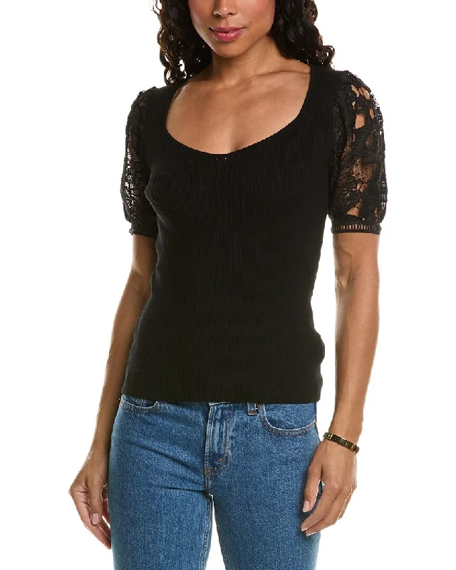 Elie Tahari Lace Sleeve Top Sporty sweaters