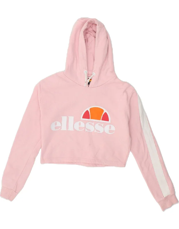 ELLESSE Womens Crop Graphic Hoodie Jumper UK 6 XS Pink Cotton Budget-friendly sweaters