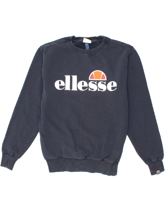 ELLESSE Womens Graphic Sweatshirt Jumper UK 8 Small Navy Blue Cotton Christmas sweaters