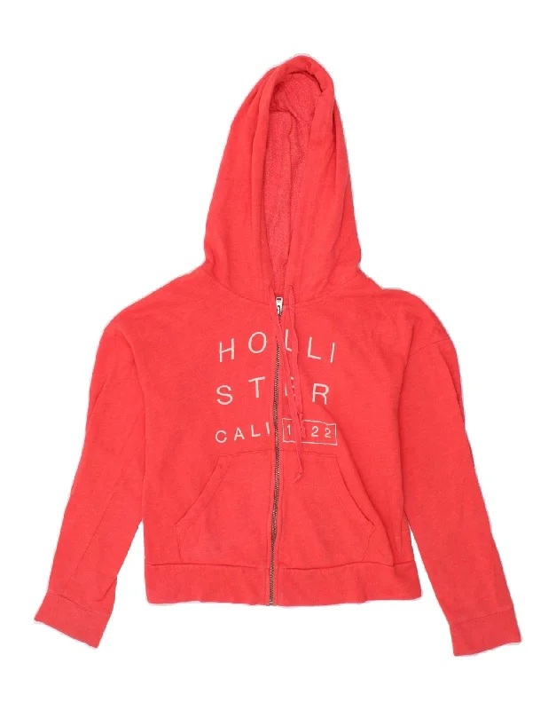 HOLLISTER Womens Crop Graphic Zip Hoodie Sweater UK 10 Small Red Cotton Best sweaters for work