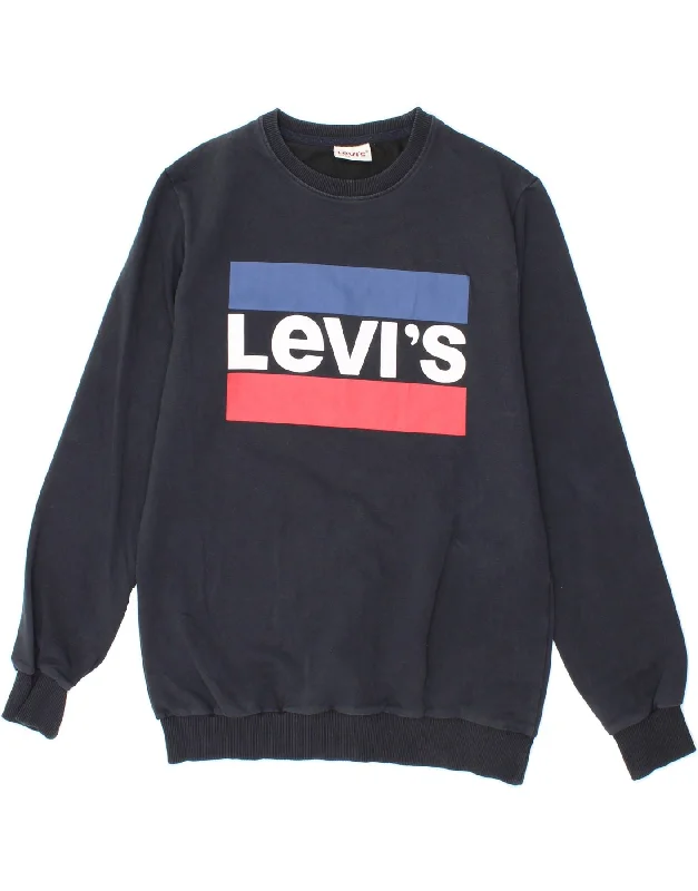 LEVI'S Womens Graphic Sweatshirt Jumper UK 10 Small Navy Blue Cotton Breathable sweaters