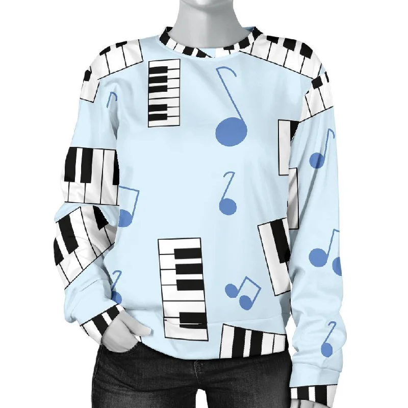 Piano Blue Pattern Print Women's Sweatshirt Fall sweaters