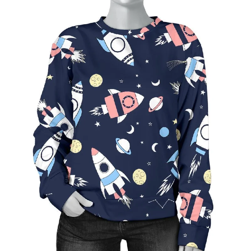 Planet Spaceship Pattern Print Women's Sweatshirt Comfortable sweaters for all seasons