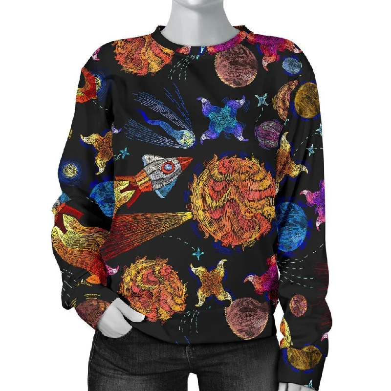 Planet Spaceship Print Pattern Women's Sweatshirt Best sweaters for winter