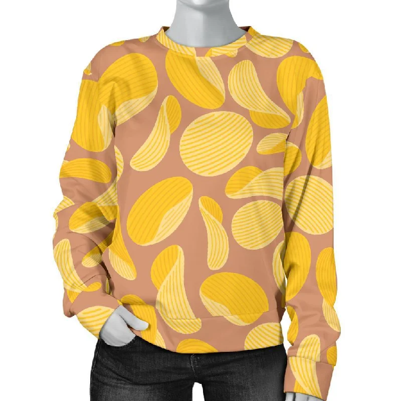 Potato Chip Pattern Print Women's Sweatshirt Chunky knit sweaters