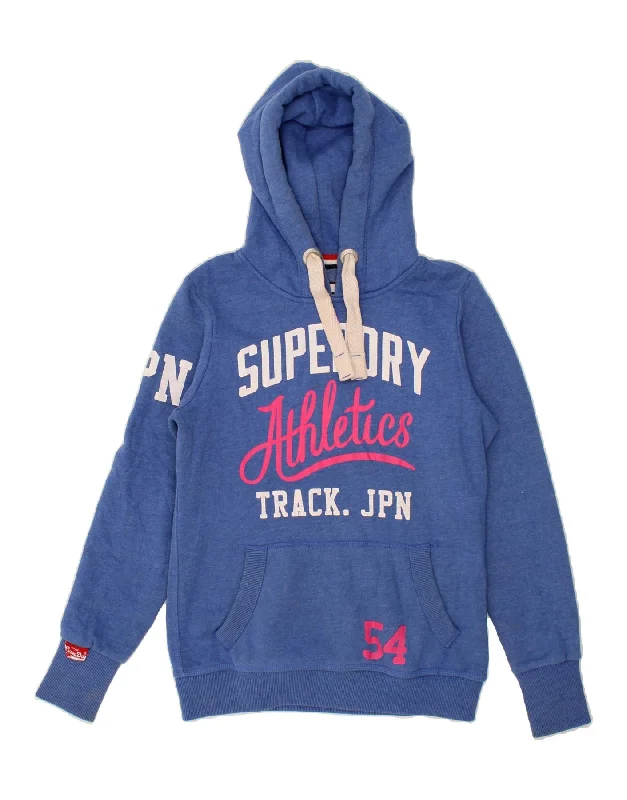 SUPERDRY Womens Graphic Hoodie Jumper UK 12 Medium Blue Knitted sweaters