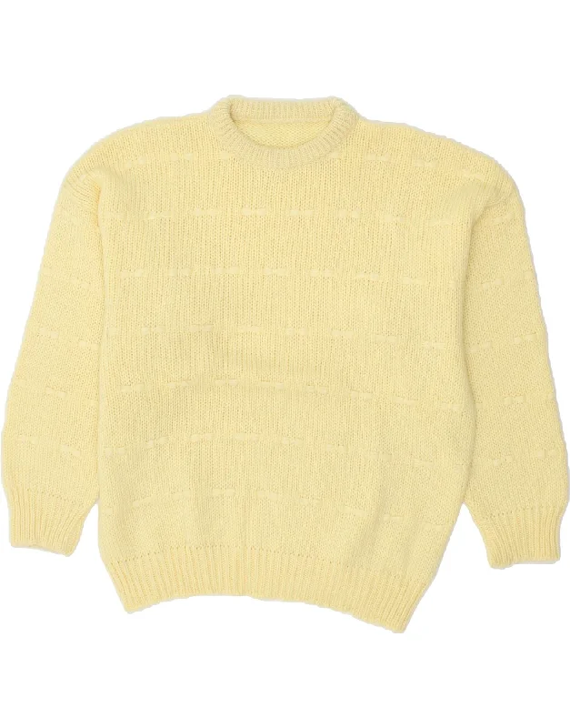 VINTAGE Womens Crew Neck Jumper Sweater UK 16 Large Yellow Striped Acrylic Vintage sweaters