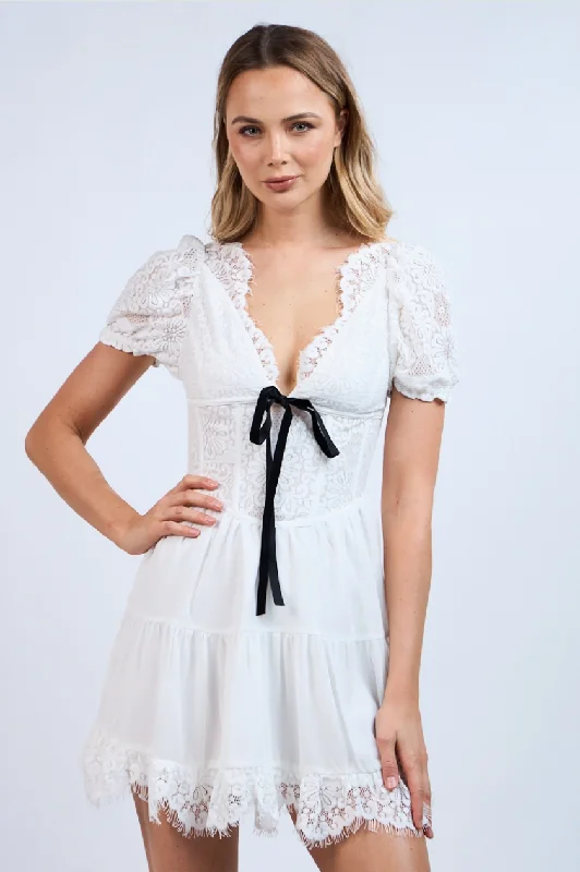 Te Amo Lace Mini Dress With Bow Detail Flowy mini dresses