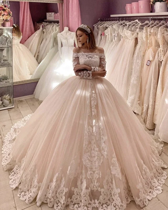 Ball Gown Off The Shoulder Wedding Dress Lace Embroidery Luxury Lace Gown