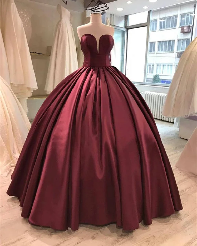 Satin Sweetheart Prom Dresses Ball Gowns Open Back Dress