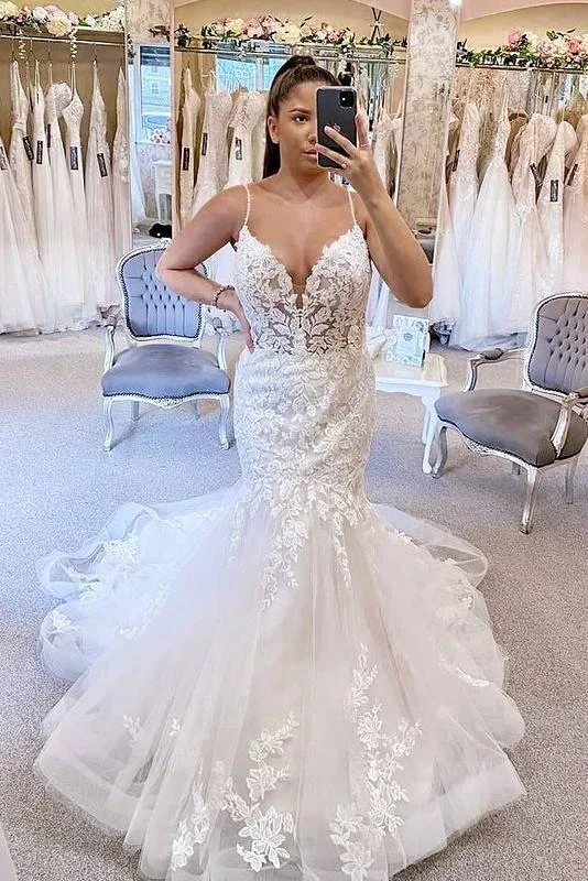 Charming Long Mermaid Spaghetti Straps Wedding Dress Bridal Dress Y0160 Classic Lace Gown