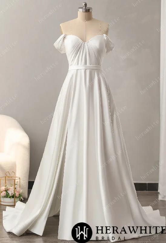 Chic Off The Shoulder A-Line Wedding Dress with Sweetheart Neckline Empire Waist Dress