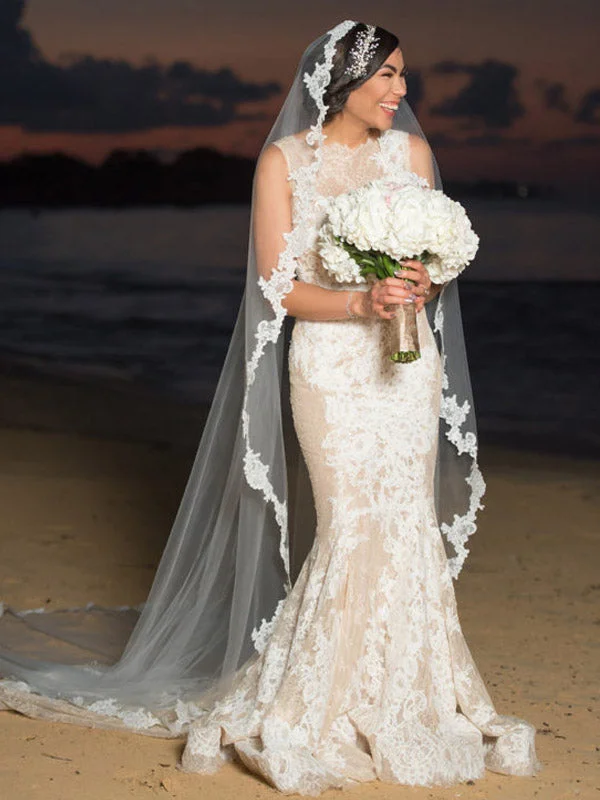 Elegant Jewel Mermaid Lace Long Wedding Dresses With Train, WDS0090 Romantic Satin Dress