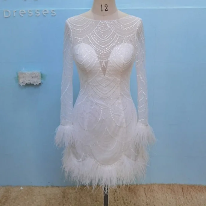 Fashion Feather Wedding Dress Modern Lace Gown