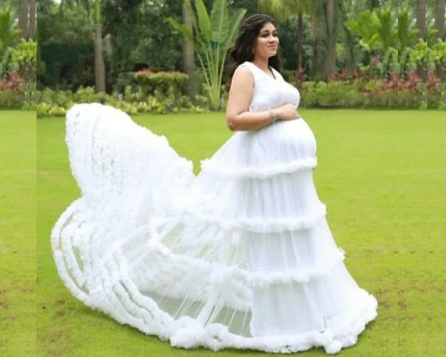 W548, White Puffy Maternity Shoot  Baby Shower Trail Gown Size (All Sizes) pp Princess Wedding Dress