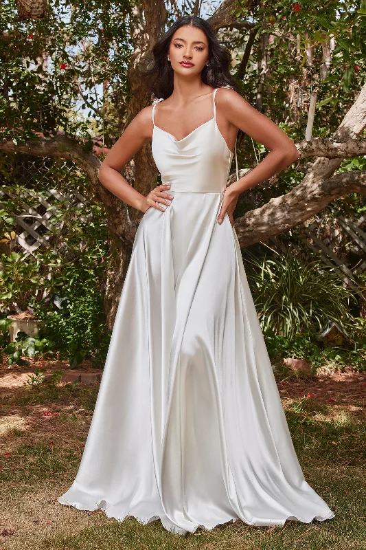 White Satin A-line Gown by Cinderella Divine BD104W Simple Wedding Dress