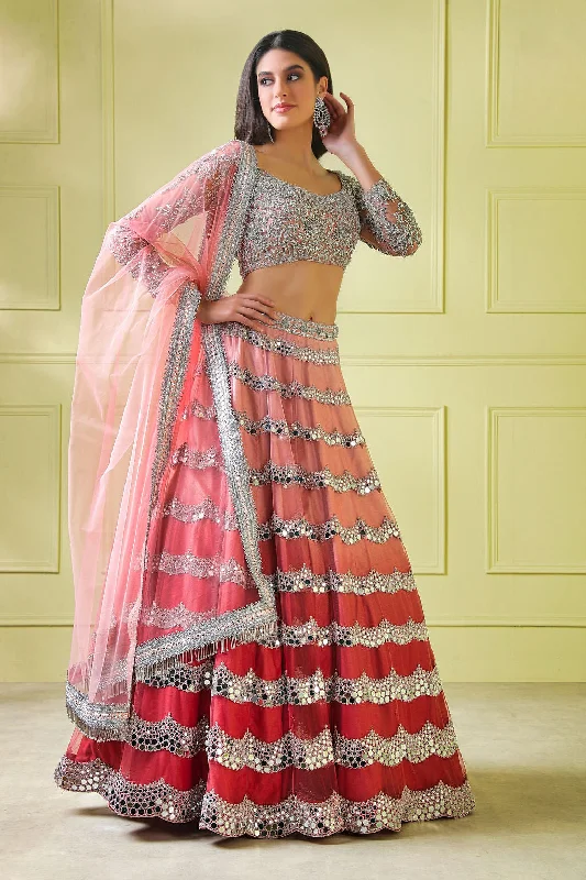 Baby Pink Mirror Emroidery Lehenga with full Sleeves Top Wedding guest unclassified skirts