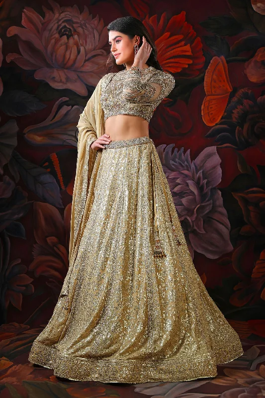 Gold Embroidery Lehenga With full sleeves embroidery Top Tiered unclassified skirts