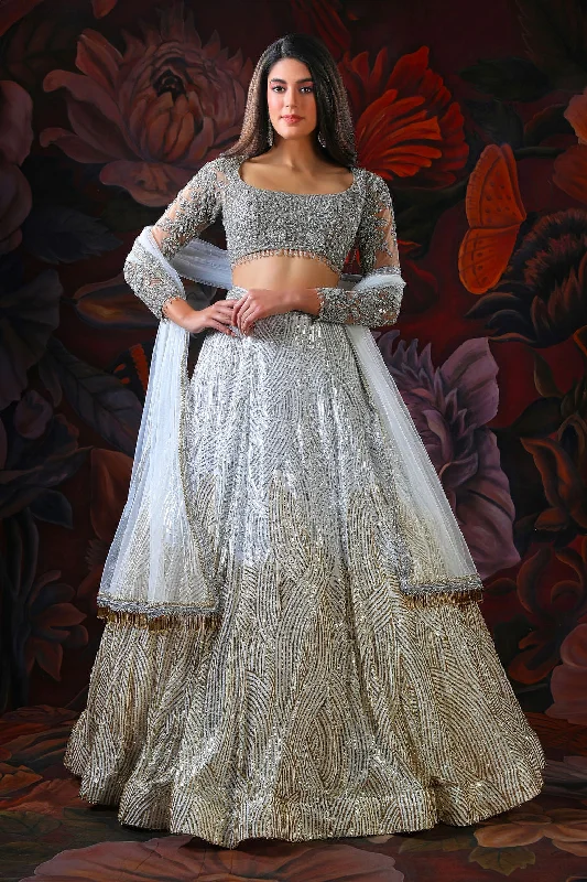 Grey embroidery Lehenga With Embroidery Top Slit unclassified skirts