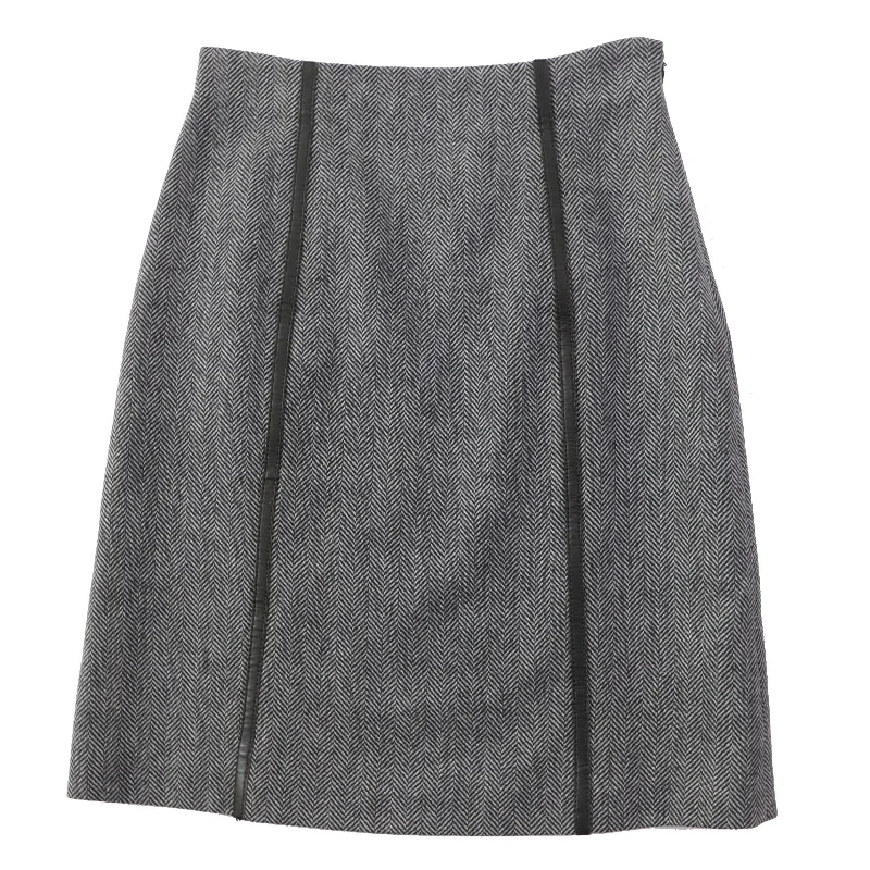 GUCCI Wool Leather Skirt Black Grey 40 Women Affordable unclassified skirts