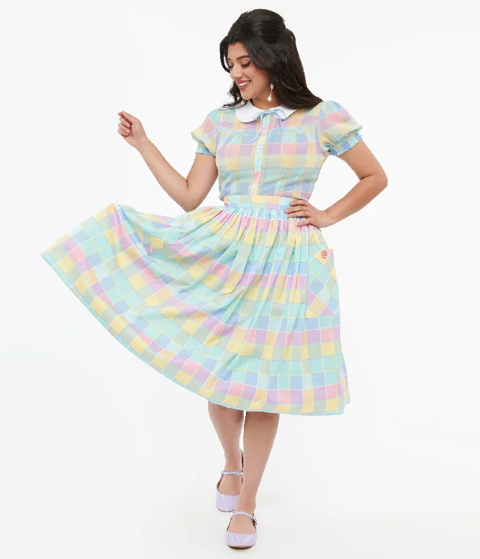 Hell Bunny 1950s Pastel Check Cotton Skye Swing Skirt Bold pattern unclassified skirts