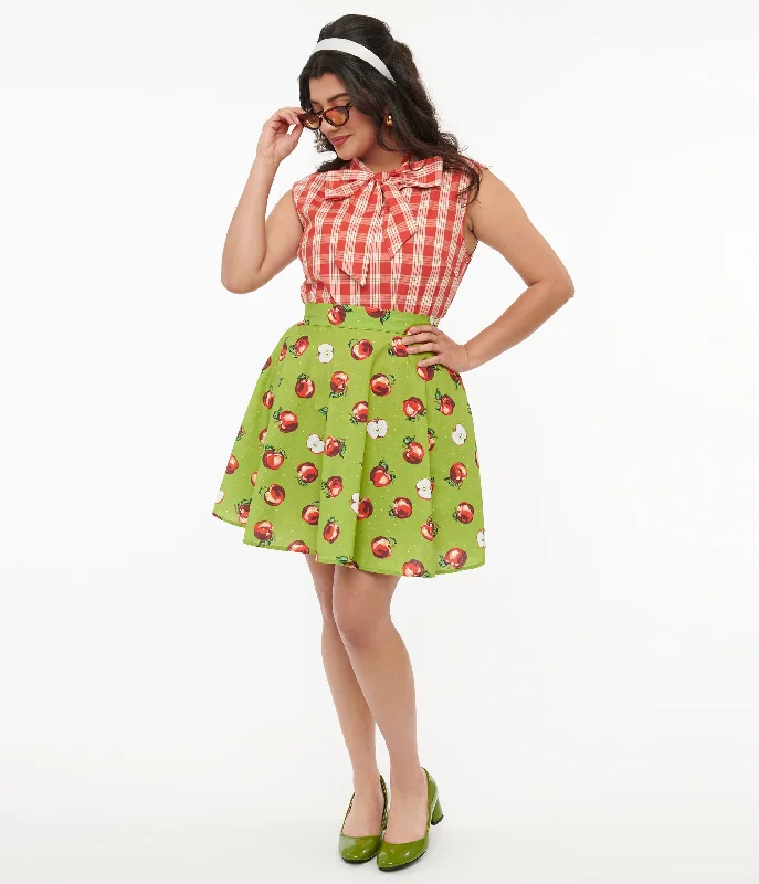 Retrolicious 1950s Green & Red Apple Print Skater Skirt Polka dot unclassified skirts